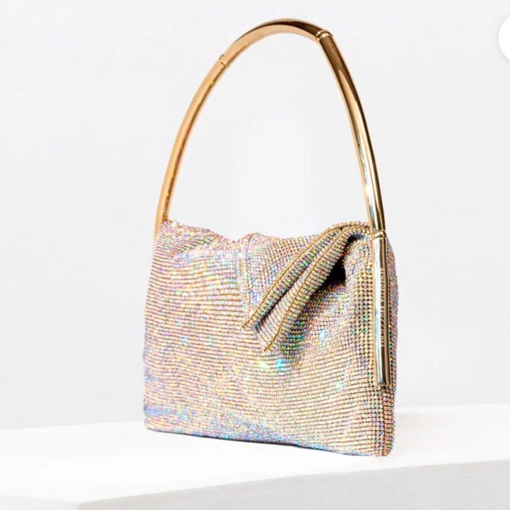 BENEDETTA BRUZZICHES Travolta Gold Crystal-Embellished Bag